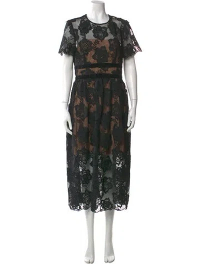 Pre-owned Self-portrait Eyelet Long Dress In Black