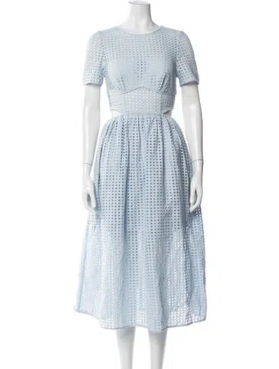 Pre-owned Self-portrait Eyelet Midi Length Dress In Blue