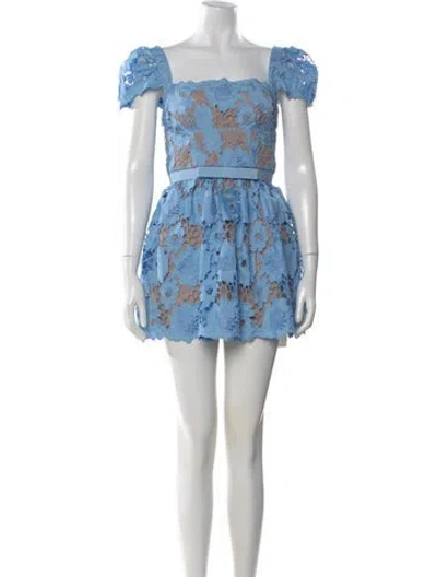 Pre-owned Self-portrait Eyelet Mini Dress In Blue