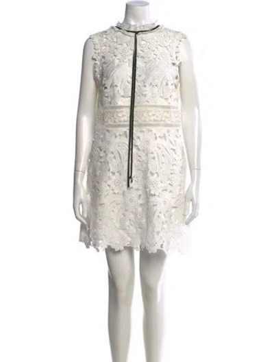 Pre-owned Self-portrait Eyelet Mini Dress In White