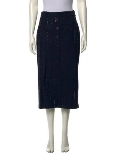 Pre-owned Self-portrait Eyelet Trim Midi Length Skirt In Blue