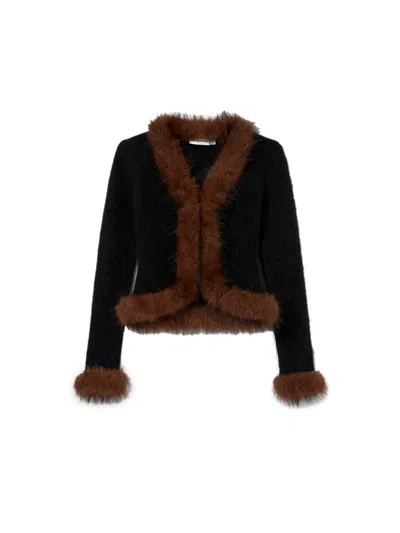 Self-portrait Knit Sweater With A Fur Collar In Black