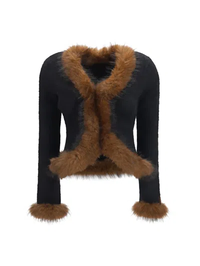 Self-portrait Faux Fur-trimmed Knit Cardigan In Multi