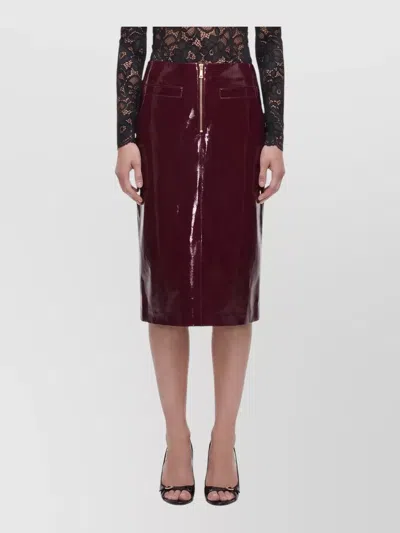 Self-portrait Faux Leather High Waist Midi Skirt In Burgundy