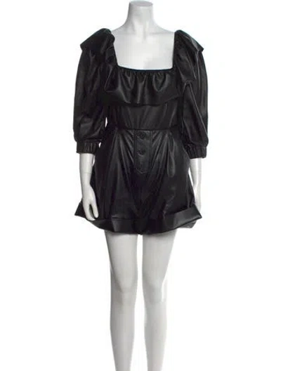 Pre-owned Self-portrait Faux Leather Square Neckline Romper In Black