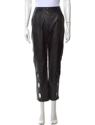 Pre-owned Self-portrait Faux Leather Straight Leg Pants In Black