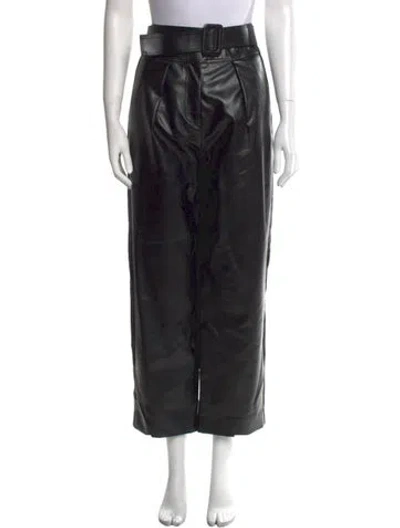 Pre-owned Self-portrait Faux Leather Wide Leg Pants In Black