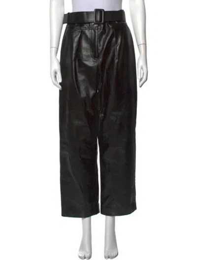 Pre-owned Self-portrait Faux Leather Wide Leg Pants In Black