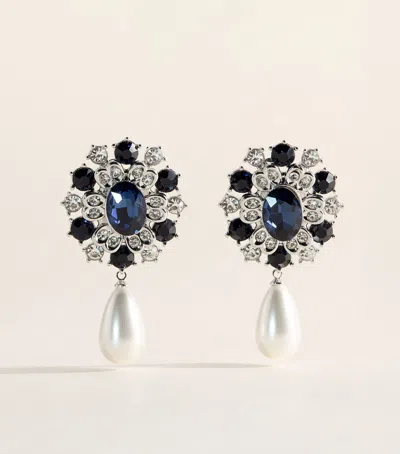 Self-portrait Faux Pearl And Crystal-embellished Drop Earrings In Blue