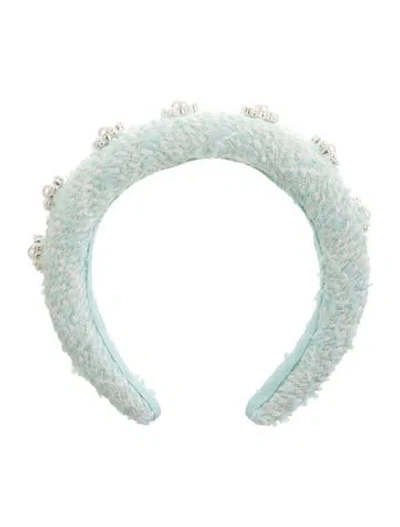 Pre-owned Self-portrait Faux Pearl-embellished Tweed Headband In Blue