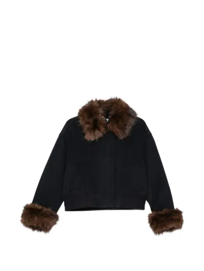 Self-portrait Faux-fur Trim Bomber Jacket In Blue