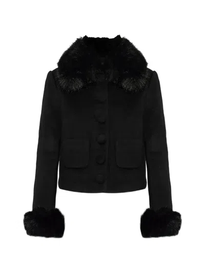 Self-portrait Faux-fur Trim Jacket In Black