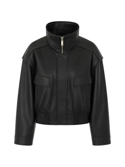 Self-portrait Faux-leather Bomber Jacket In Black