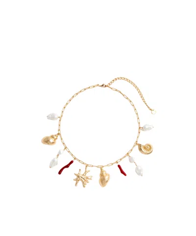 Self-portrait Faux-pearl Coral-charm Necklace In Gold