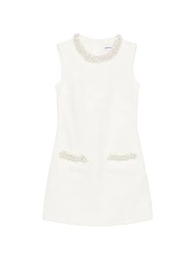 Self-portrait Faux-pearl Embellished Bouclé Mini Dress In White