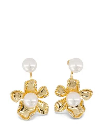 Self-portrait Faux-pearl Flower Earrings In Gold