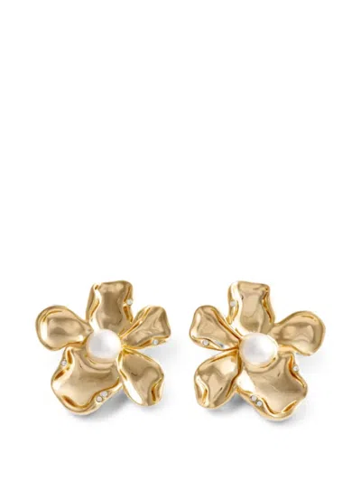 Self-portrait Faux-pearl Flower Earrings In Gold