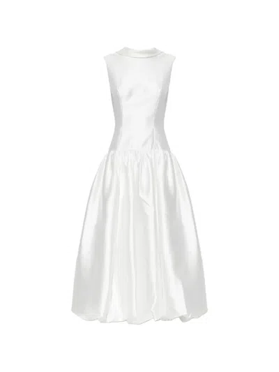 Self-portrait Feather-embellished Satin Midi Dress In White