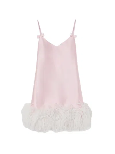 Self-portrait Feather-trim Bow-detail Mini Dress In Pink