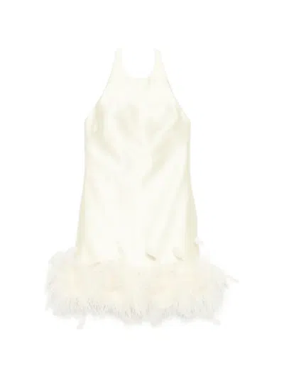 Self-portrait Feather-trim Mini Dress In White