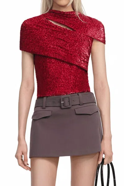 Self-portrait Fil Coupe Cut Out Short Sleeve Top In Red