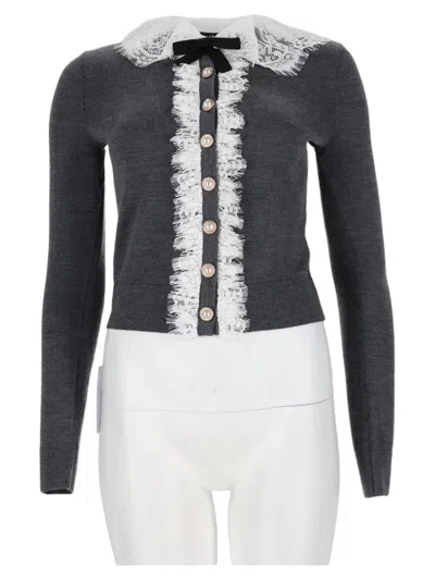 Self-portrait Fitted Wool Sweater With Lace Trim And Button Detailing In Grey