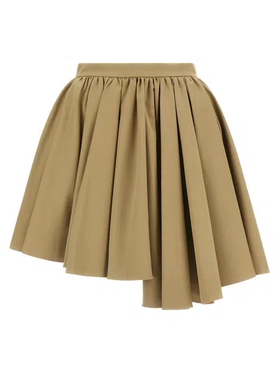 Self-portrait Flared Asymmetrical Mini Skirt With Pleated Design In Brown