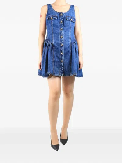 Pre-owned Self-portrait Flared Denim Dress In Blue