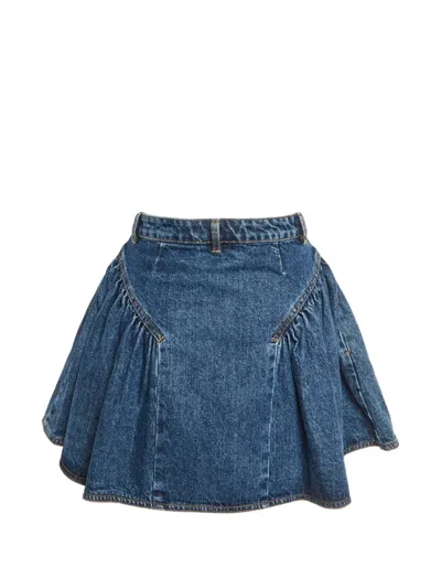 Pre-owned Self-portrait Flared Denim Mini Skirt In Blue