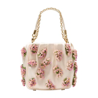Self-portrait Floral Beaded Bag -  - Raffia - Beige
