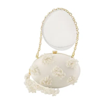 Self-portrait Floral Beaded Oval Clutch  White