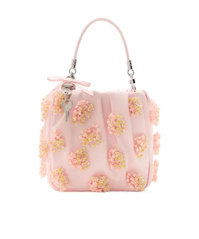 Self-portrait Floral Bead-embellished Satin Tote In Pink