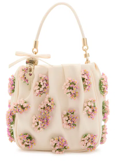 Self-portrait Floral Bead-embellished Satin Tote In White