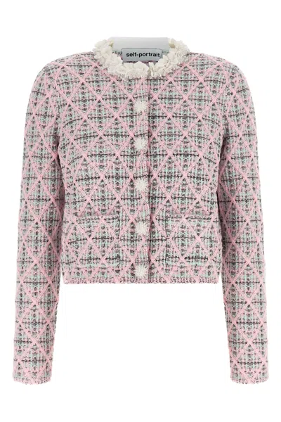 Self-portrait Floral Collar Cardigan In Multi
