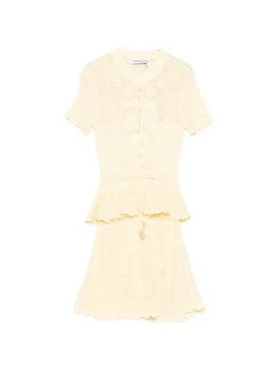 Self-portrait Yellow Floral Crochet Mini Dress In Neutral