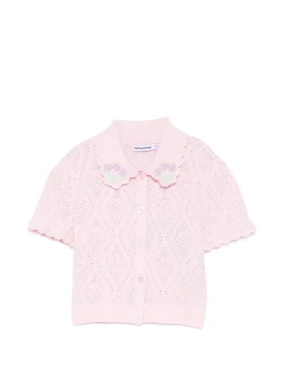 Self-portrait Kids' Floral Crochet Shirt In Pink