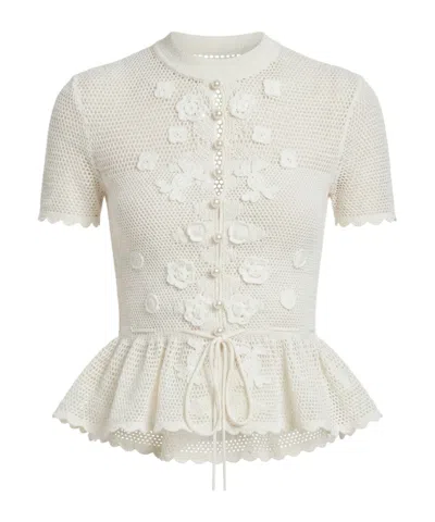 Self-portrait Floral Crochet Sweater In White