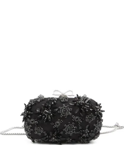 Self-portrait Floral Crystal-embellished Clutch In Black