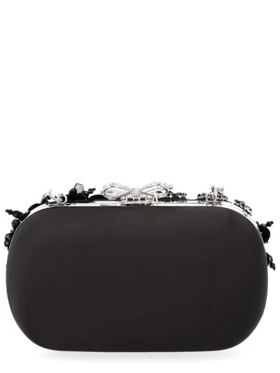 Self-portrait Floral Crystal-embellished Clutch In Black
