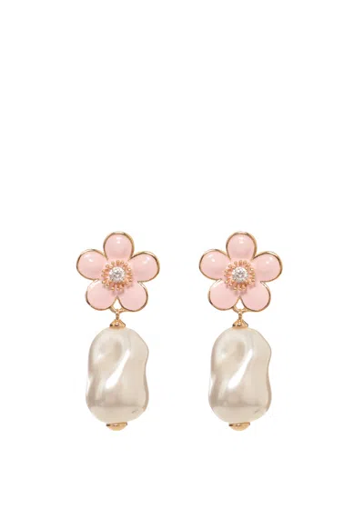 Self-portrait Floral Design Pearl Earrings With Zircon Accents In Multi