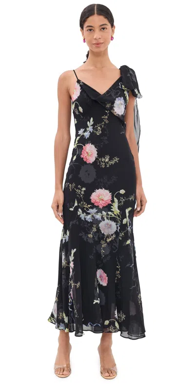 Self-portrait Floral Georgette Maxi Dress Black