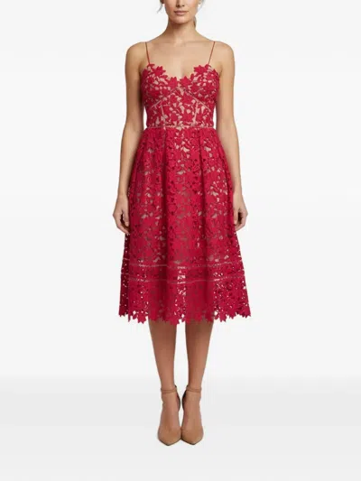 Pre-owned Self-portrait Floral Guipure Lace Midi Dress In Red