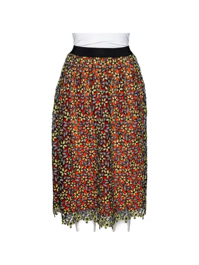 Pre-owned Self-portrait Floral Guipure Lace Midi Skirt In Orange