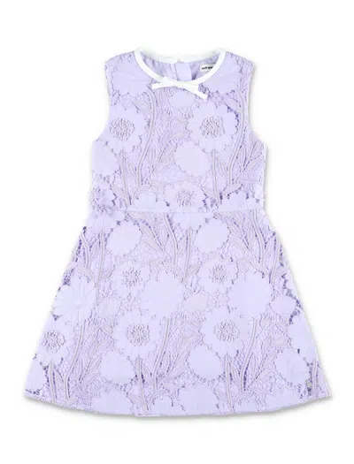 Self-portrait Floral Guipure Lace Mini Dress With Contrast Neckline Bow In Viola