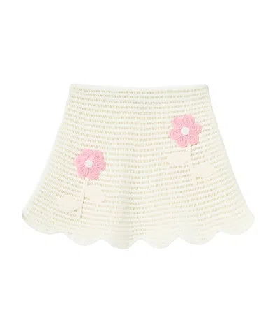 Self-portrait Kids' Floral Knit Midi Skirt In Neutral