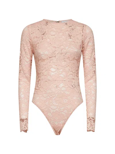 Self-portrait Floral Lace Bodysuit In Pink