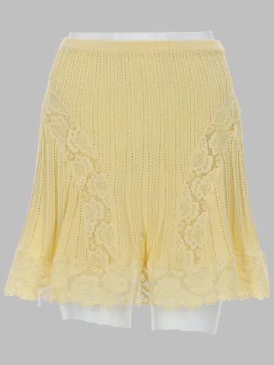 Self-portrait Floral Lace Knit Mini Skirt In Yellow
