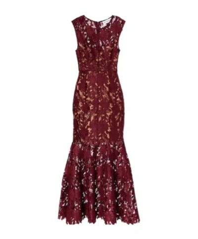 Self-portrait Floral Lace Midi Dress In Burgundy
