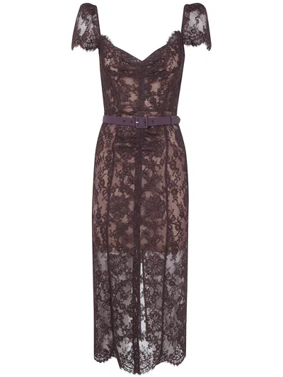 Self-portrait Floral Lace Midi Dress In Brown