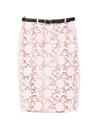 Self-portrait Floral Lace Midi Skirt In Pink